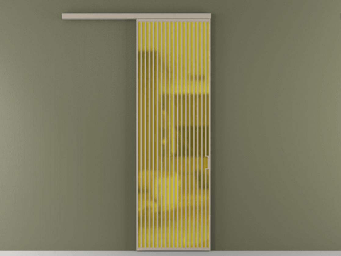 Перегородка Formato вдоль стены 1 створка АЛПР 040.06 Алюминий бисквитный Сатинированное жёлтое стекло, триплекс Цена 9900 Br  | Volhovec