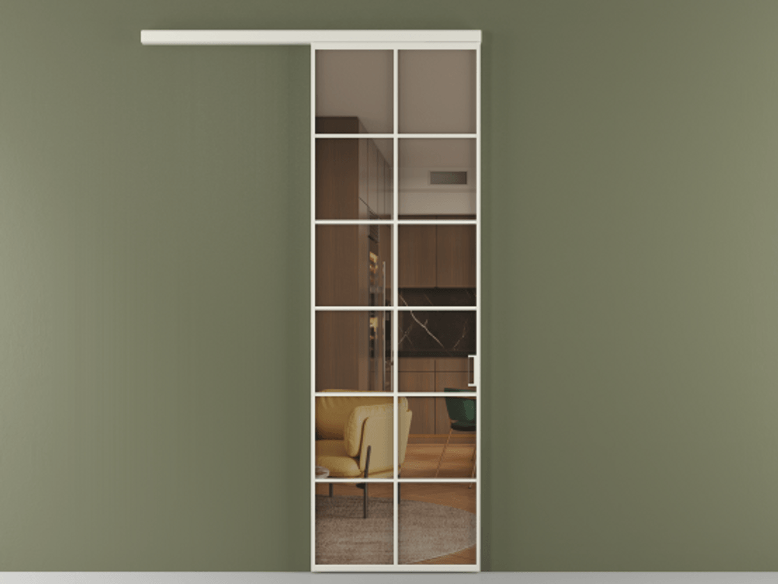 Перегородка Formato вдоль стены 1 створка АЛПР 040.05 Алюминий Белый Прозрачное бронзовое стекло, триплекс Цена 5760 Br  | Volhovec