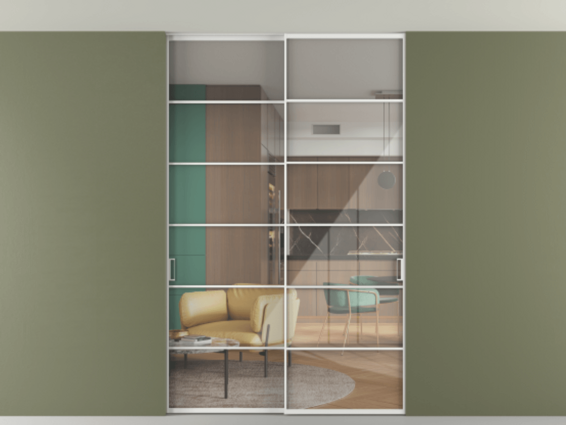 Перегородка Формато внутри проёма скрытое крепление в потолок 2 створки АЛПР 040.04 Алюминий белоснежный Рефлективное прозрачное стекло "Стопсол", калёное. Цена 17250 Br 1. Полотно 2 шт. (800/2100 мм)
2. Комплект установки раздвижной системы
3. Базовый комплект фурнитуры
4. Ручка Рондо. Фабрика дверей Волховец 8 (800) 551 43 19 Перегородка Формато внутри проёма скрытое крепление в потолок 2 створки АЛПР 040.04 Алюминий белоснежный Рефлективное прозрачное стекло "Стопсол", калёное Цена 17250 Br | Volhovec