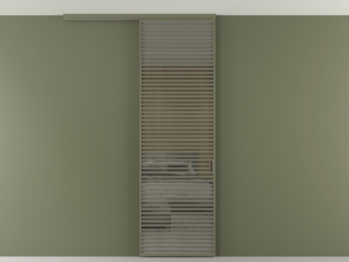 Перегородка Формато вдоль стены на потолок 1 створка АЛПР 040.07 Алюминий оливковый тёмный Рефлективное серое стекло "Стопсол", калёное Цена 12470 Br | Volhovec