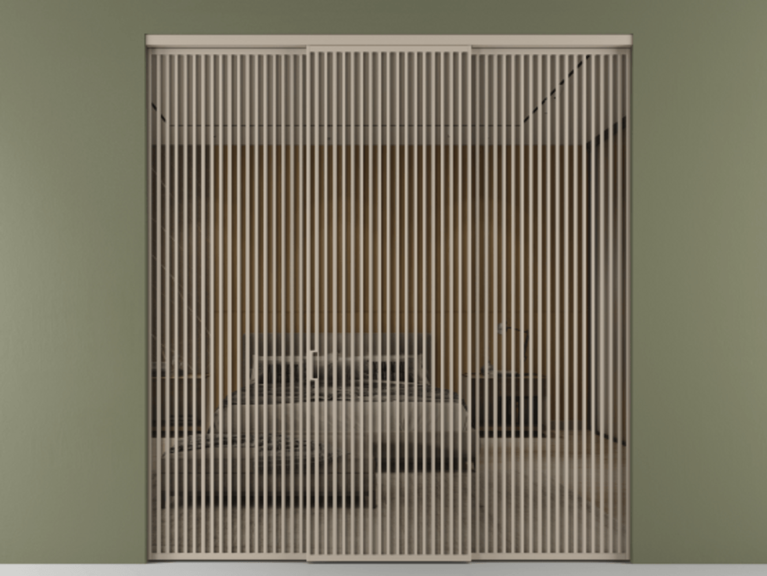 Перегородка Formato внутри проёма 3 створки АЛПР 040.06 Алюминий бисквитный Рефлективное бронзовое стекло "Stopsol", калёное Цена 32700 Br | Volhovec