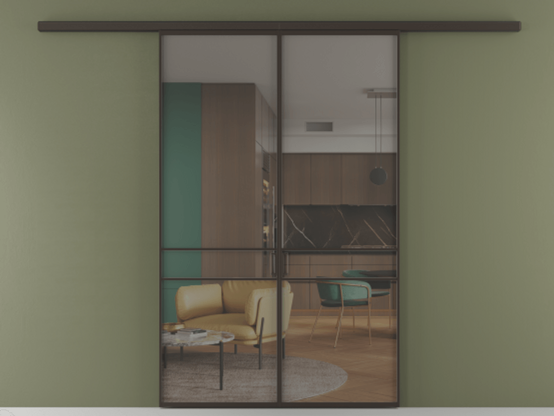 Перегородка Formato вдоль стены 2 створки АЛПР 040.02 Алюминий антрацит Прозрачное серое стекло, триплекс Цена 12460 Br | Volhovec