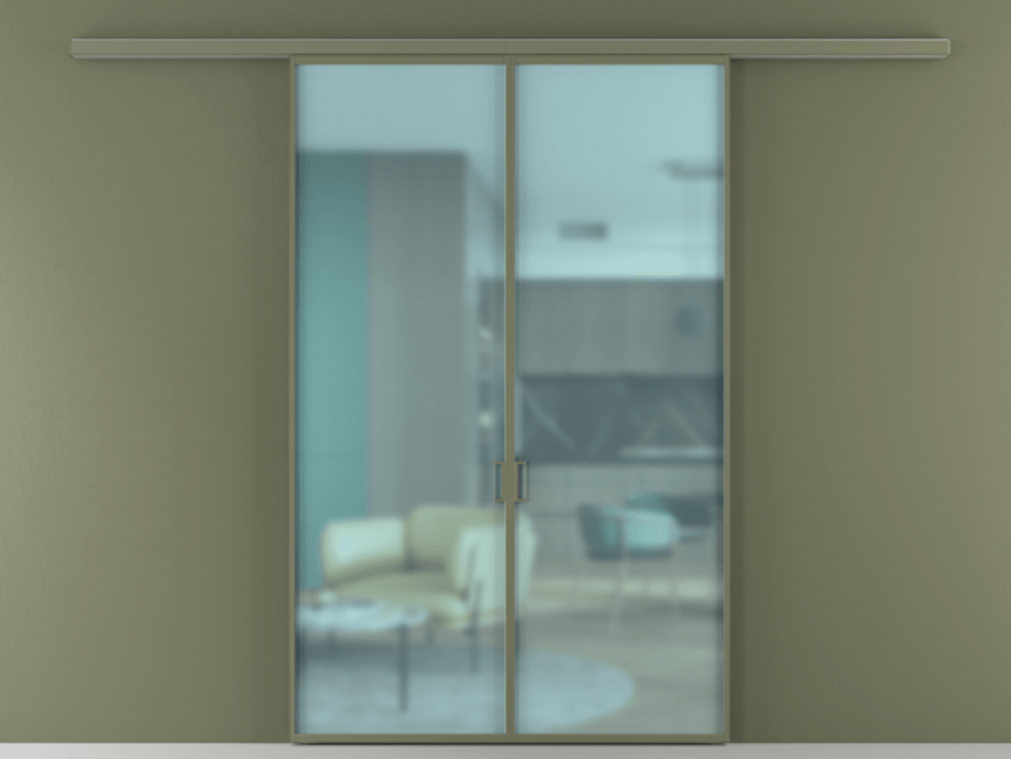 Перегородка Formato вдоль стены 2 створки АЛПР 040.01 Алюминий оливковый тёмный Сатинированное голубое стекло, триплекс Цена 10400 Br | Volhovec