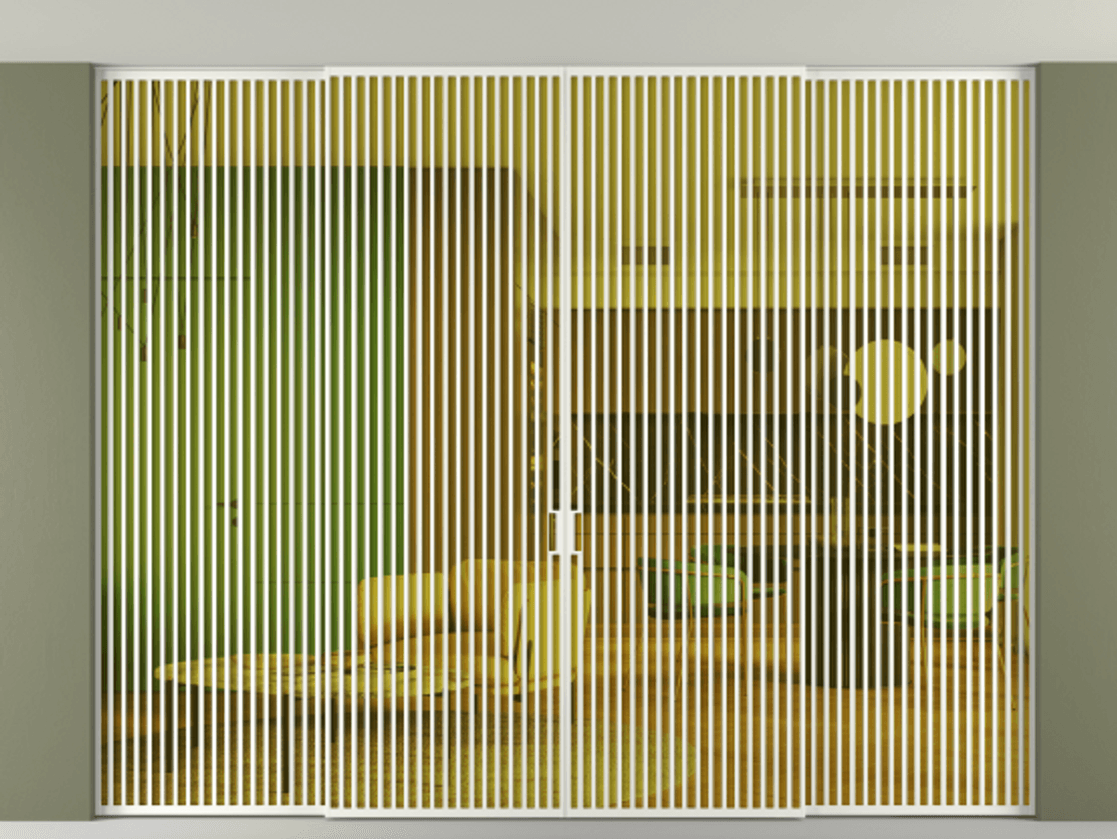 Межкомнатная дверь New Перегородка Formato внутри проёма четырёхстворчатая АЛПР 040.06 Алюминий светло-серый Прозрачное жёлтое стекло, триплекс, 6мм Цена 42900  | Volhovec
