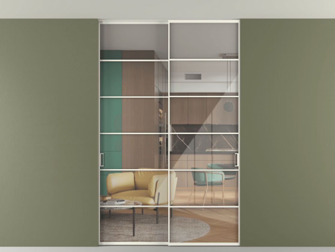 Перегородка Формато внутри проёма скрытое крепление в потолок 2 створки АЛПР 040.04 Алюминий жемчужный Рефлективное прозрачное стекло "Стопсол", калёное. Цена 17250 Br 1. Полотно 2 шт. (800/2100 мм)
2. Комплект установки раздвижной системы
3. Базовый комплект фурнитуры
4. Ручка Рондо. Фабрика дверей Волховец 8 (800) 551 43 19 Перегородка Формато внутри проёма скрытое крепление в потолок 2 створки АЛПР 040.04 Алюминий жемчужный Рефлективное прозрачное стекло "Стопсол", калёное Цена 17250 Br | Volhovec