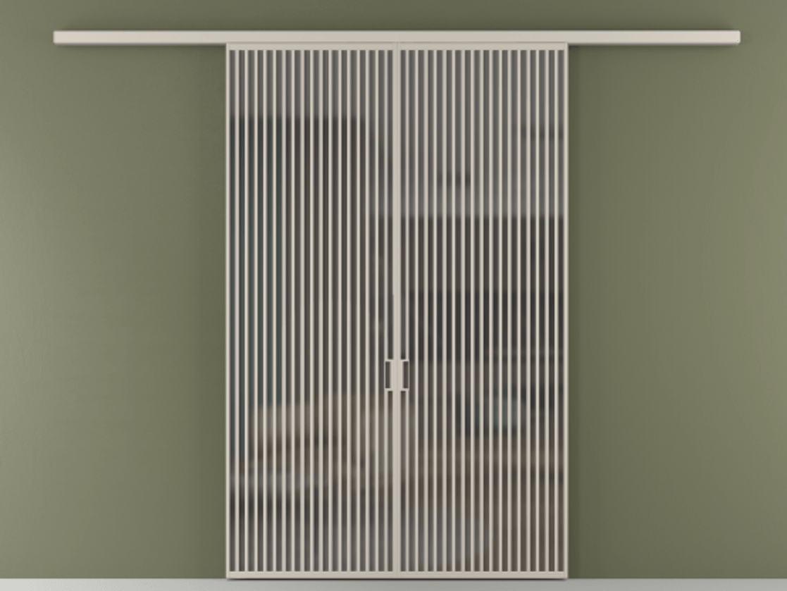 Перегородка Formato вдоль стены 2 створки АЛПР 040.06 Алюминий светло-бежевый Сатинированное серое стекло, триплекс Цена 22940 Br | Volhovec