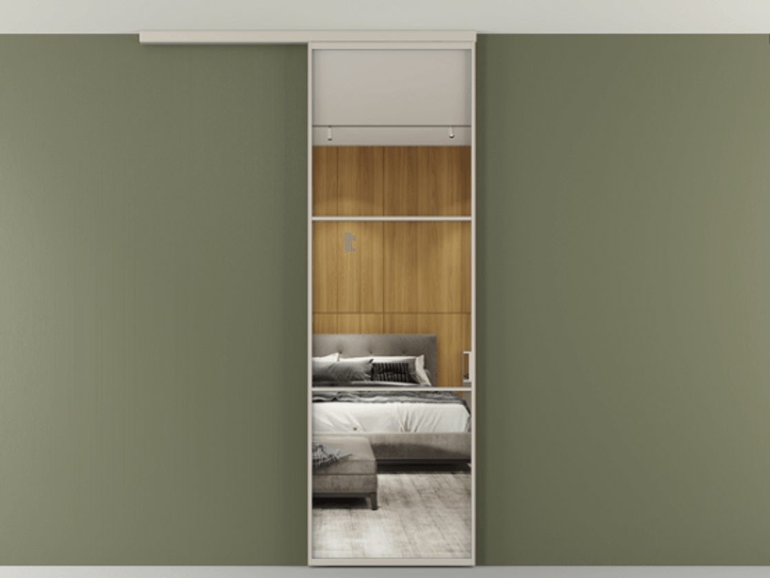 Перегородка Формато вдоль стены на потолок 1 створка АЛПР 040.03 Алюминий светло-бежевый Двустороннее зеркало, триплекс , триплекс 6 мм Цена 5180 Br | Volhovec