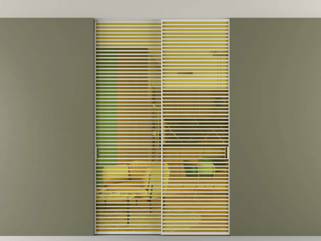 Перегородка Formato внутри проёма скрытое крепление в потолок 2 створки АЛПР 040.07 Алюминий облачно-серый Прозрачное жёлтое стекло, триплекс Цена 21900 Br | Volhovec