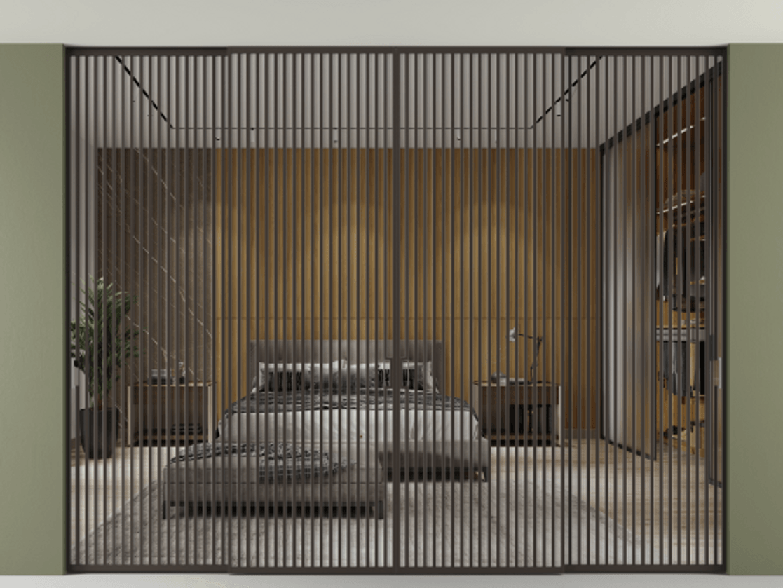 Перегородка Формато внутри проёма скрытое крепление в потолок 4 створки АЛПР 040.06 Алюминий антрацит Двустороннее зеркало, триплекс , триплекс 6 мм Цена 42880 Br | Volhovec