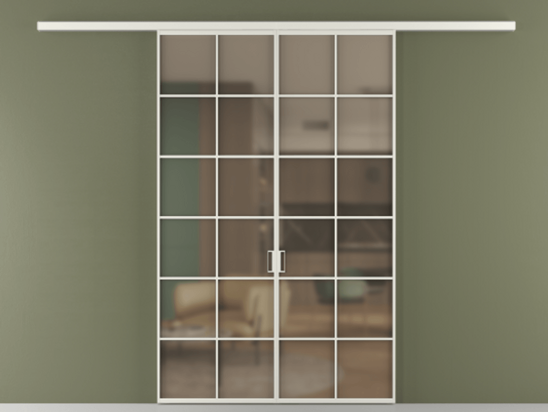 Перегородка Формато вдоль стены 2 створки АЛПР 040.05 Алюминий серый Сатинированное бронзовое стекло, триплекс Цена 11080 Br | Volhovec