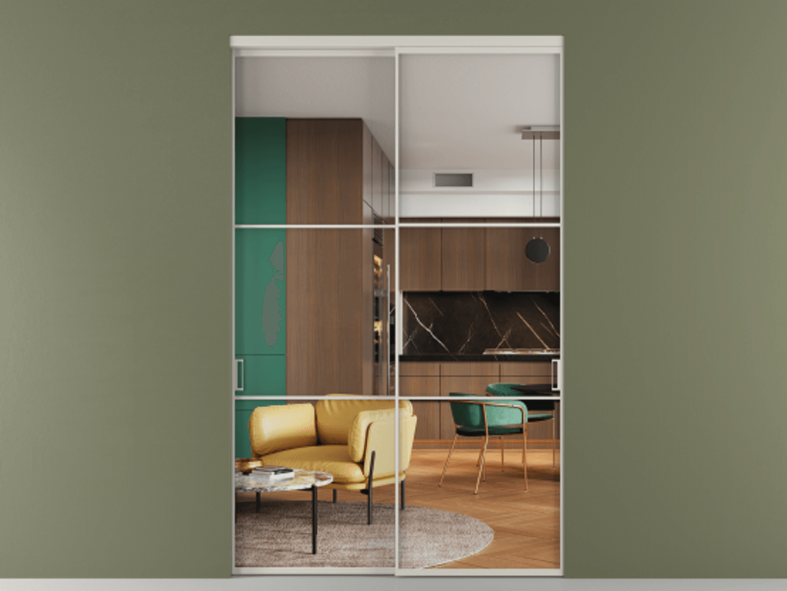 Перегородка Формато внутри проёма 2 створки АЛПР 040.03 Алюминий тёплый серый Прозрачное стекло "Кристал Вижн", калёное Цена 25570 Br  | Volhovec