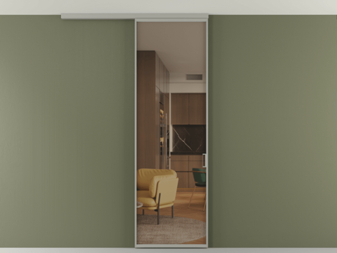 Перегородка Formato вдоль стены на потолок 1 створка АЛПР 040.01 Алюминий нейтральный серый Прозрачное бронзовое стекло, триплекс Цена 5150 Br | Volhovec