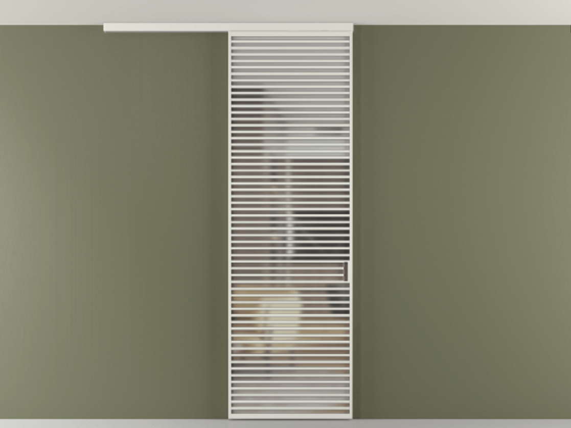 Перегородка Формато вдоль стены на потолок 1 створка АЛПР 040.07 Алюминий серый Сатинированное стекло "Мателюкс Кристал Вижн", калёное, матовое, каленое 6 мм Цена 12470 Br | Volhovec