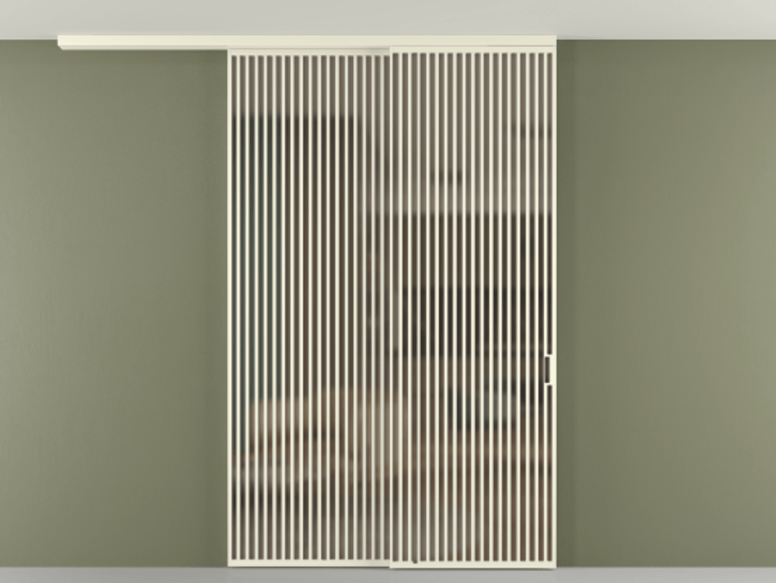 Перегородка Formato вдоль стены на потолок 2 створки с синхронным механизмом АЛПР 040.06 Алюминий молочно-белый Сатинированное бронзовое стекло, триплекс Цена 23070 Br | Volhovec