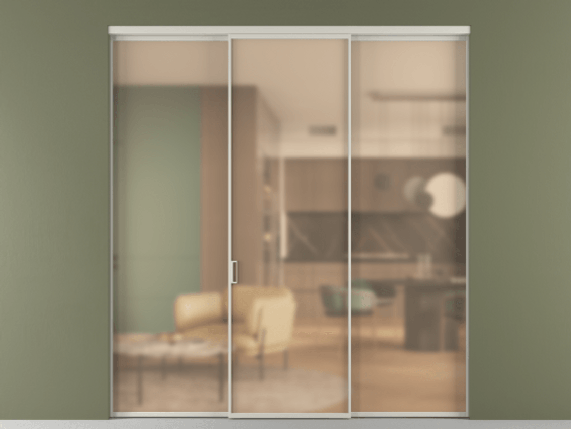 Перегородка Formato внутри проёма 3 створки АЛПР 040.01 Алюминий тёплый серый Сатинированное оранжевое стекло, триплекс Цена 14800 Br | Volhovec