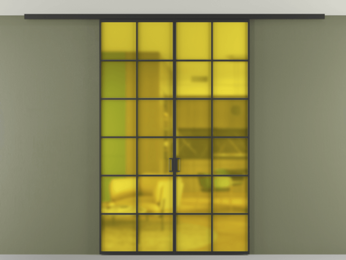 Перегородка Формато вдоль стены на потолок 2 створки АЛПР 040.05 Алюминий Черный Сатинированное жёлтое стекло, триплекс Цена 10300 Br | Volhovec