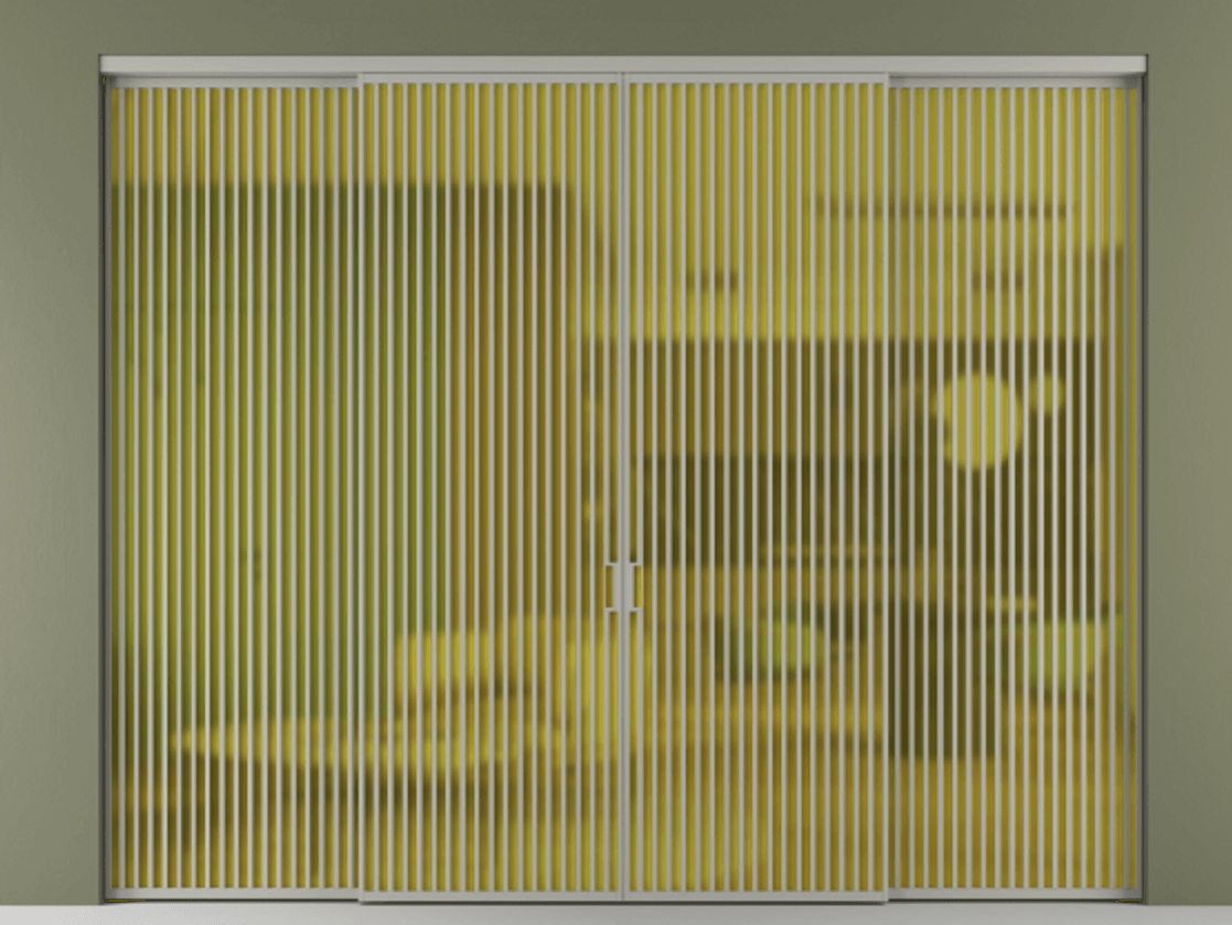 Перегородка Formato внутри проёма 4 створки АЛПР 040.06 Алюминий нейтральный серый Сатинированное жёлтое стекло, триплекс Цена 34800 Br  | Volhovec