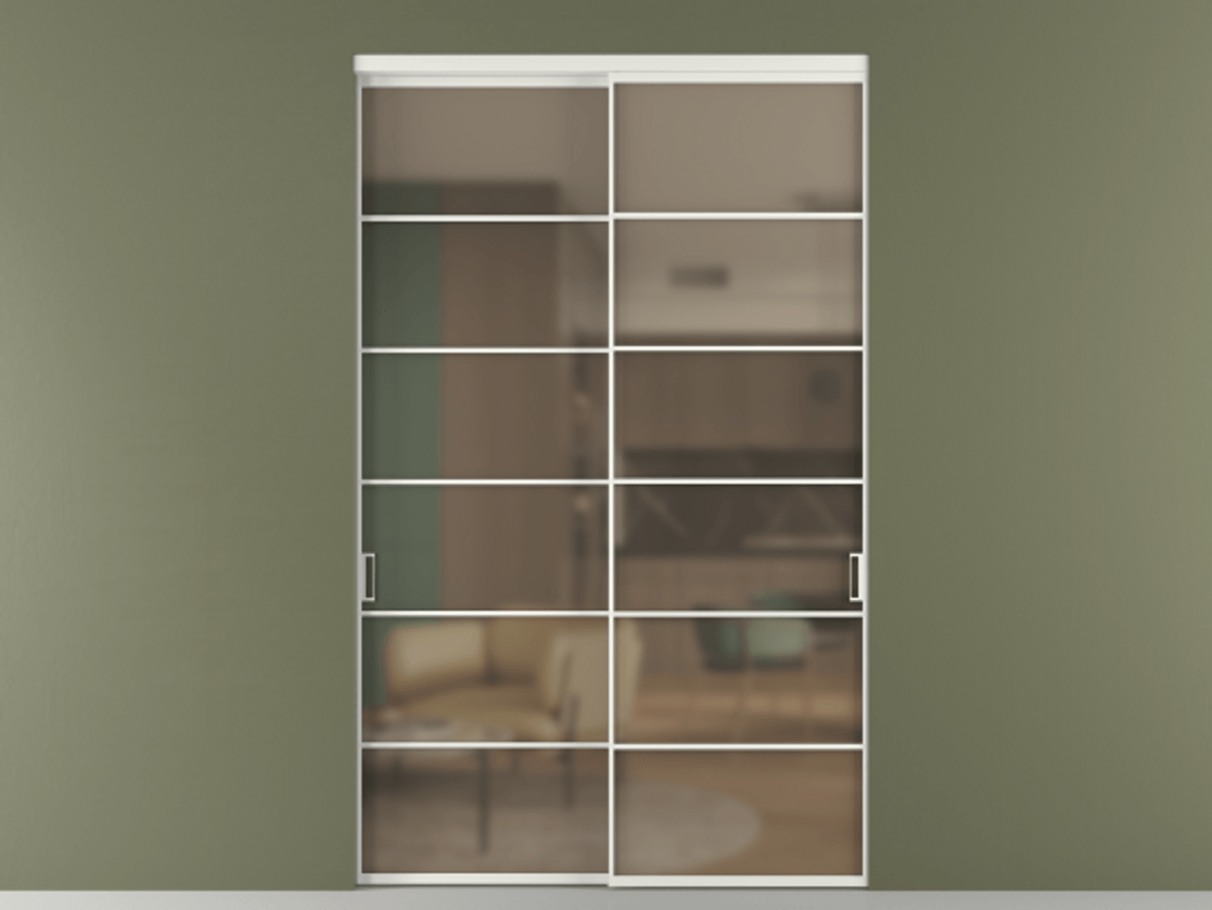 Перегородка Формато внутри проёма 2 створки АЛПР 040.04 Алюминий светло-серый Сатинированное бронзовое стекло, триплекс Цена 23340 Br  | Volhovec