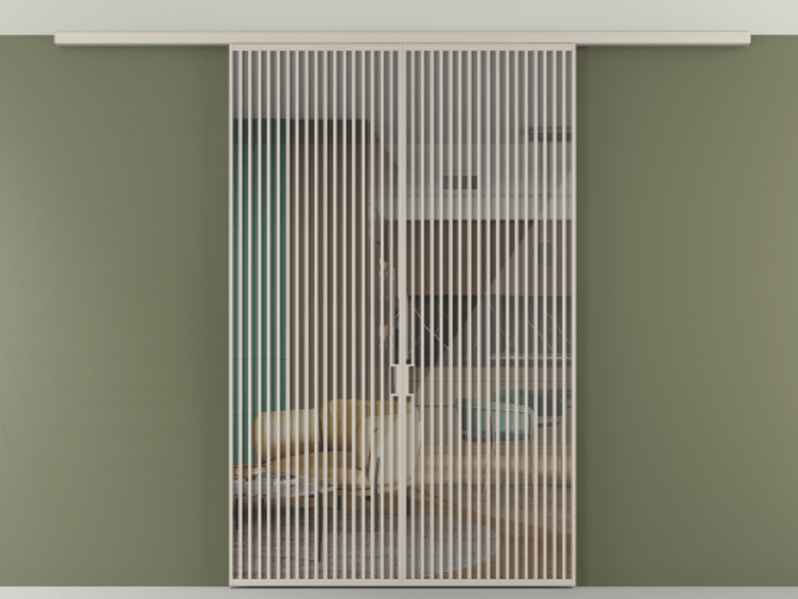 Перегородка Формато вдоль стены на потолок 2 створки АЛПР 040.06 Алюминий светло-бежевый Рефлективное прозрачное стекло "Стопсол", калёное Цена 24570 Br | Volhovec