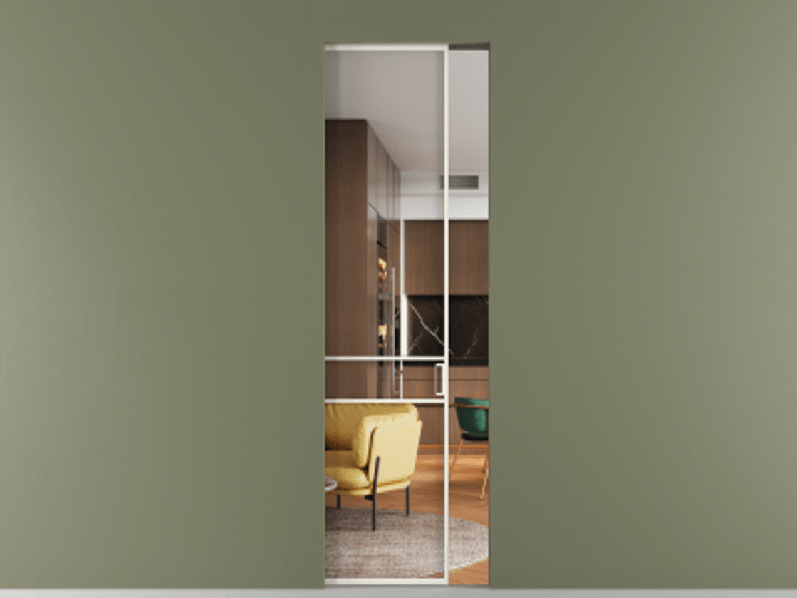 Перегородка Formato скрытый пенал 1 створка АЛПР 040.02 Алюминий жемчужный Прозрачное стекло "Crystal Vision", калёное Цена 9500 Br | Volhovec