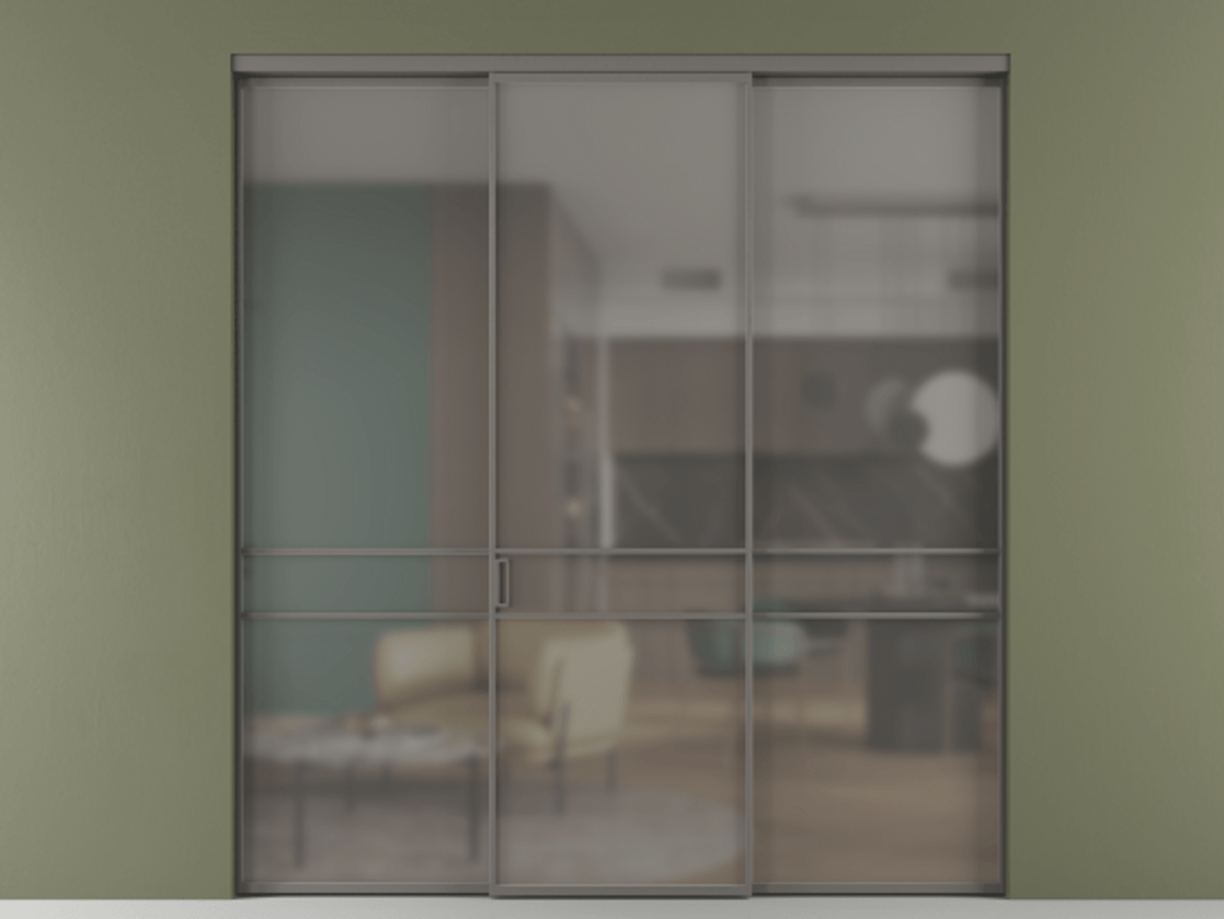 Перегородка Formato внутри проёма 3 створки АЛПР 040.02 Алюминий классический серый Сатинированное серое стекло, триплекс Цена 13290 Br | Volhovec