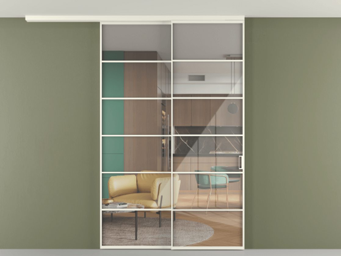 Перегородка Formato вдоль стены на потолок 2 створки с синхронным механизмом АЛПР 040.04 Алюминий жемчужный Рефлективное прозрачное стекло "Стопсол", калёное. Цена 18400 Br 1. Полотно 2 шт. (800/2100 мм)
2. Комплект установки раздвижной системы
3. Базовый комплект фурнитуры
4.Ручка RONDO
. Фабрика дверей Волховец 8 (800) 551 43 19 Перегородка Formato вдоль стены на потолок 2 створки с синхронным механизмом АЛПР 040.04 Алюминий жемчужный Рефлективное прозрачное стекло "Стопсол", калёное Цена 18400 Br | Volhovec