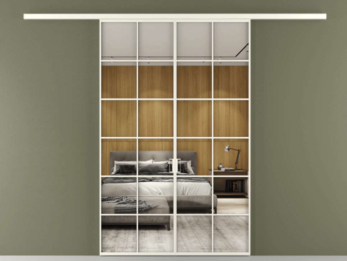 Перегородка Формато вдоль стены 2 створки АЛПР 040.05 Алюминий жемчужный Двустороннее зеркало, триплекс , триплекс 6 мм Цена 11080 Br | Volhovec