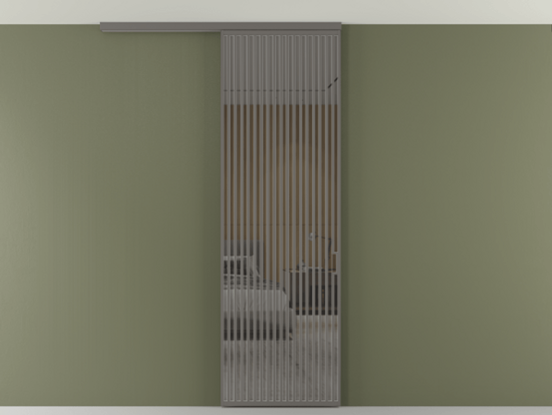 Перегородка Formato вдоль стены на потолок 1 створка АЛПР 040.06 Алюминий классический серый Рефлективное серое стекло "Стопсол", калёное Цена 12470 Br | Volhovec