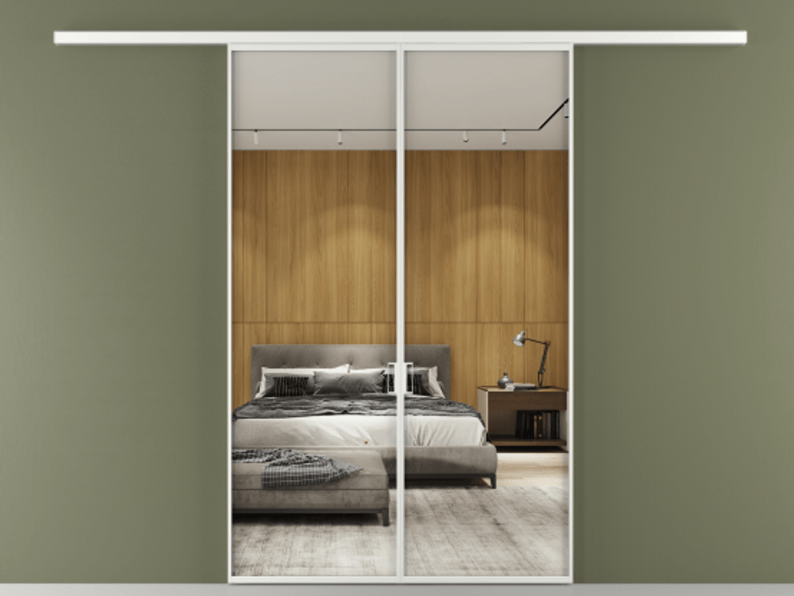 Перегородка Формато вдоль стены 2 створки АЛПР 040.01 Алюминий белоснежный Двустороннее зеркало, триплекс , триплекс 6 мм Цена 10020 Br | Volhovec