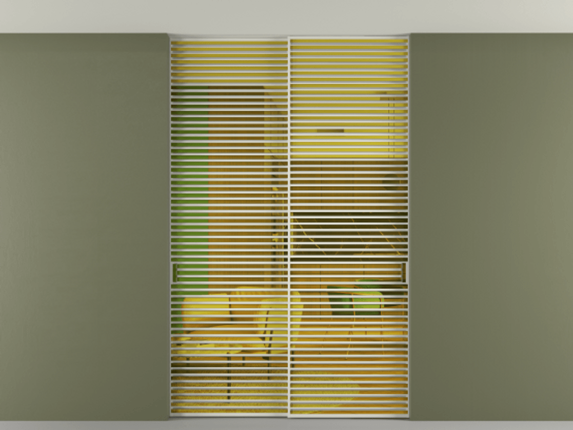 Перегородка Формато внутри проёма скрытое крепление в потолок 2 створки АЛПР 040.07 Алюминий Белый Прозрачное жёлтое стекло, триплекс Цена 21200 Br | Volhovec