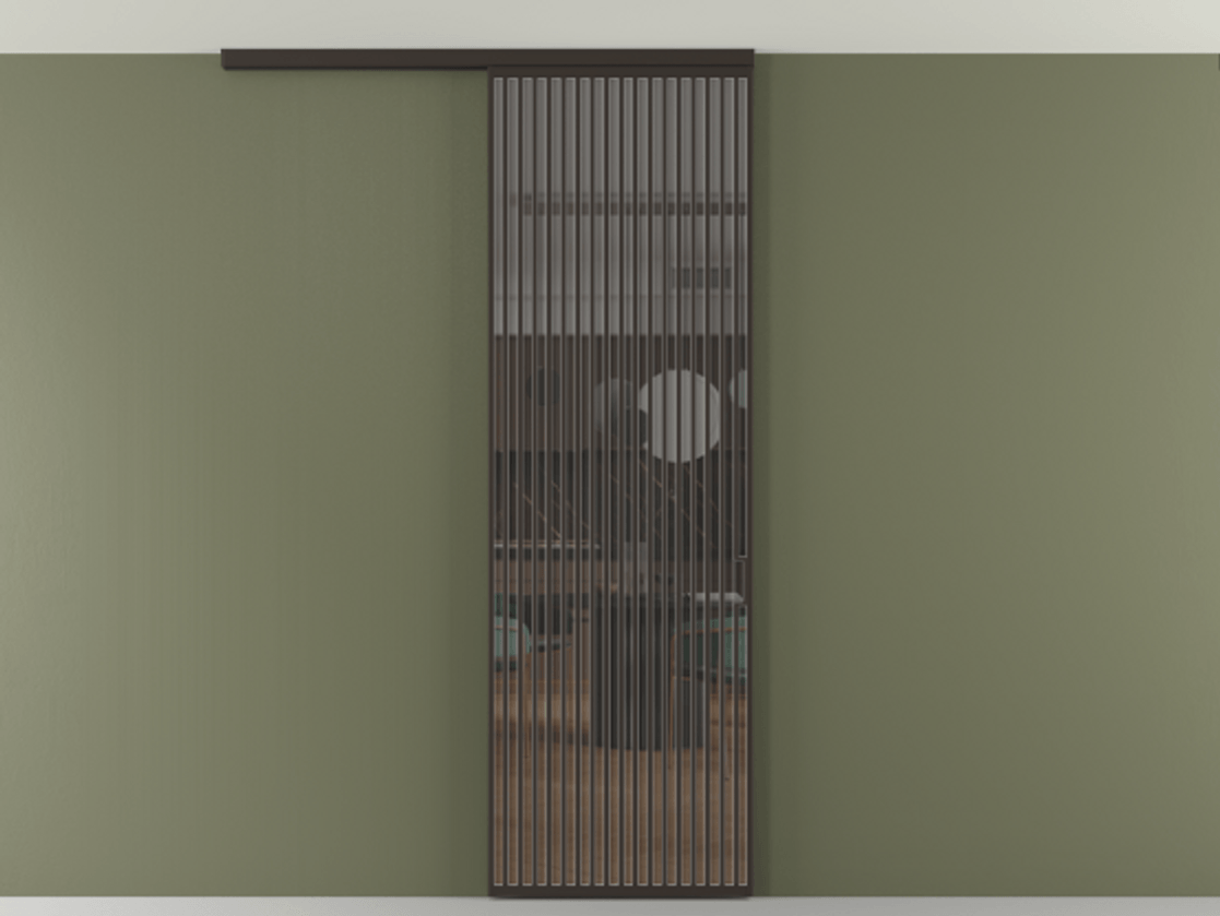 Перегородка Формато вдоль стены на потолок 1 створка АЛПР 040.06 Алюминий антрацит Прозрачное серое стекло, триплекс Цена 9500 Br | Volhovec