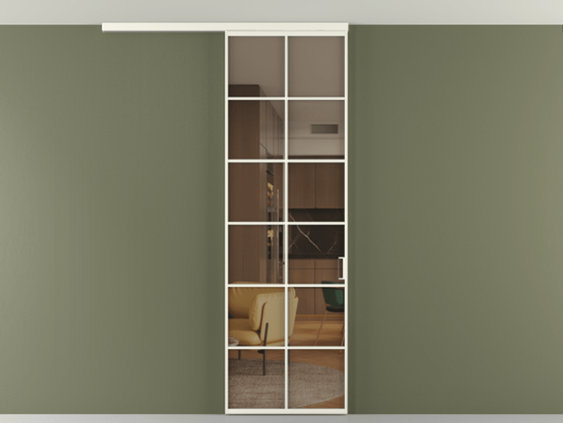 Перегородка Formato вдоль стены на потолок 1 створка АЛПР 040.05 Алюминий жемчужный Прозрачное бронзовое стекло, триплекс Цена 5520 Br | Volhovec