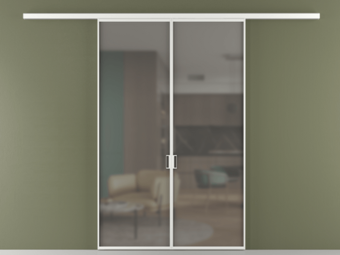 Перегородка Формато вдоль стены 2 створки АЛПР 040.01 Алюминий белоснежный Сатинированное серое стекло, триплекс Цена 10020 Br | Volhovec