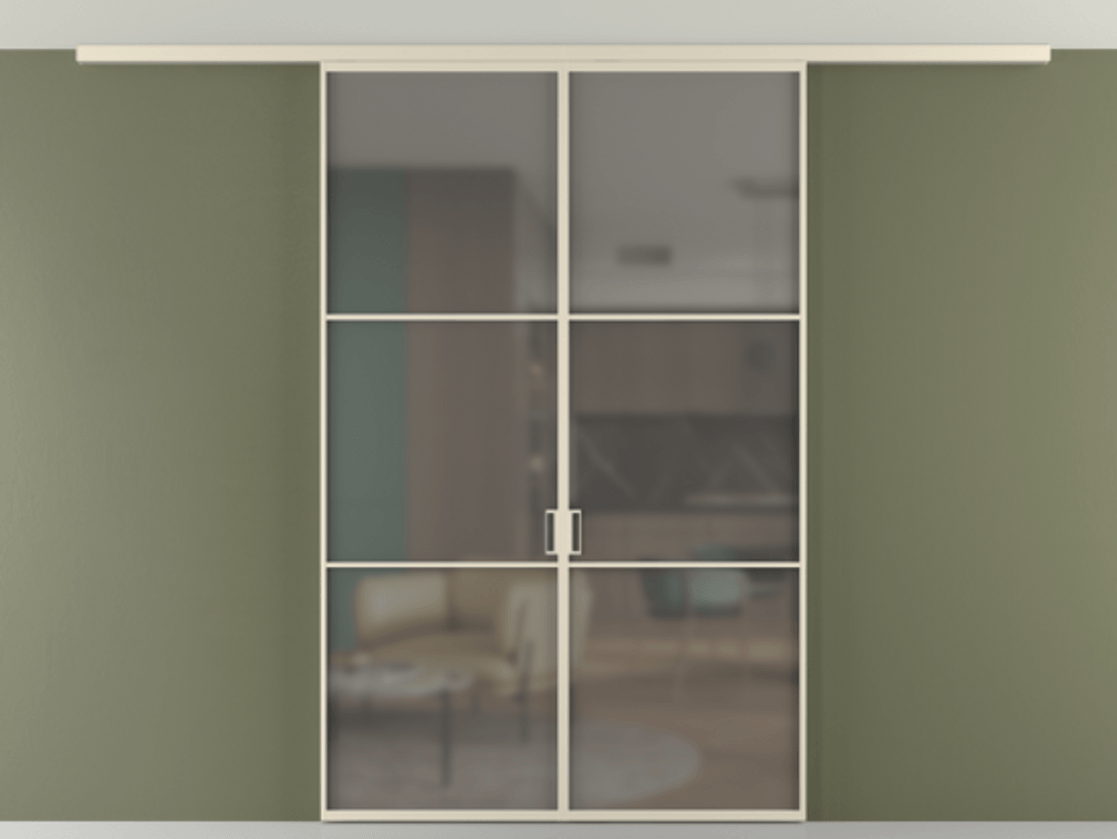 Перегородка Формато вдоль стены на потолок 2 створки АЛПР 040.03 Алюминий бежево-серый Сатинированное серое стекло, триплекс Цена 9980 Br | Volhovec