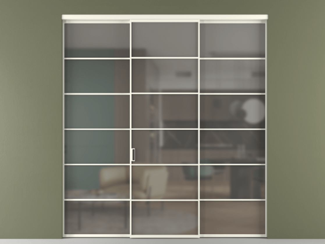 Перегородка Formato внутри проёма 3 створки АЛПР 040.04 Алюминий жемчужный Сатинированное серое стекло, триплекс Цена 14290 Br | Volhovec