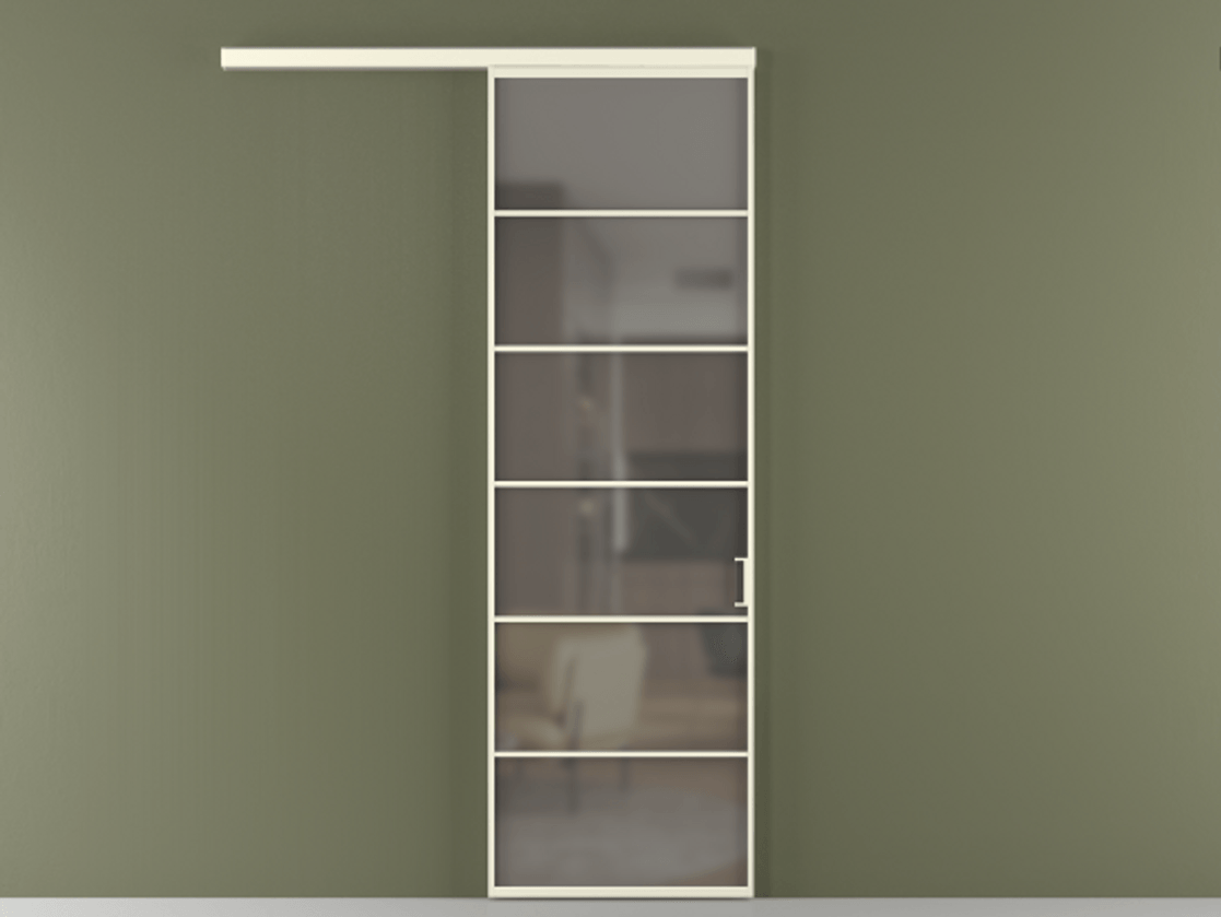 Перегородка Формато вдоль стены 1 створка АЛПР 040.04 Алюминий молочно-белый Сатинированное серое стекло, триплекс Цена 6010 Br  | Volhovec