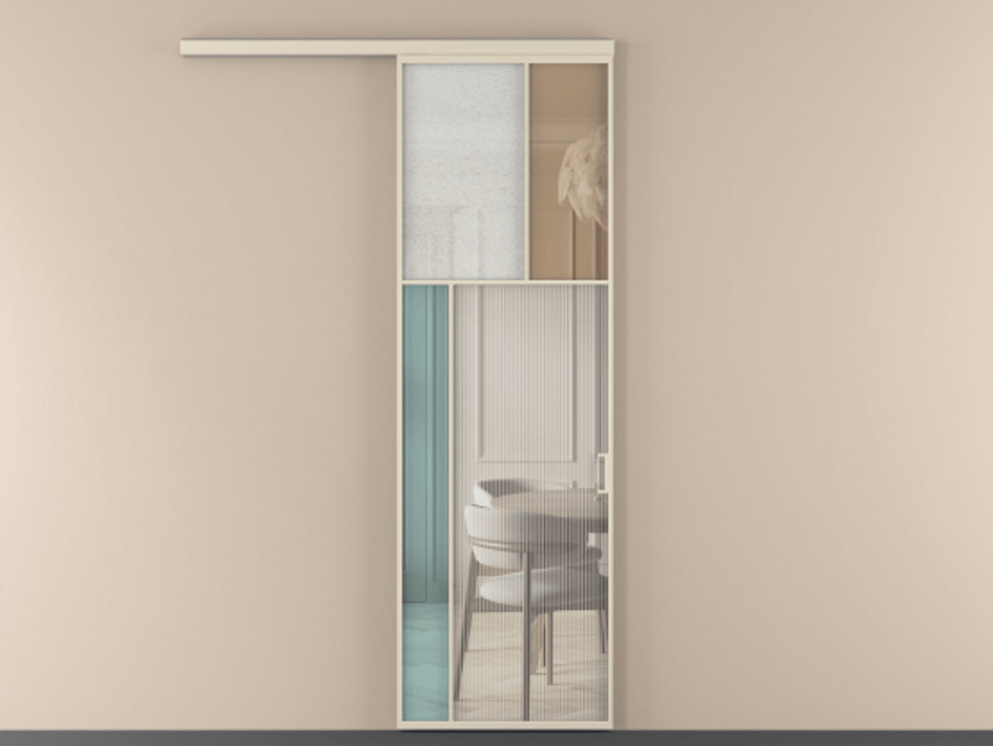 Перегородка Mosaic вдоль стены 1 створка АЛПР 041.22 Алюминий бежево-серый Комбинация стекол Группы 1 и Группы 3 Цена 7600 Br | Volhovec