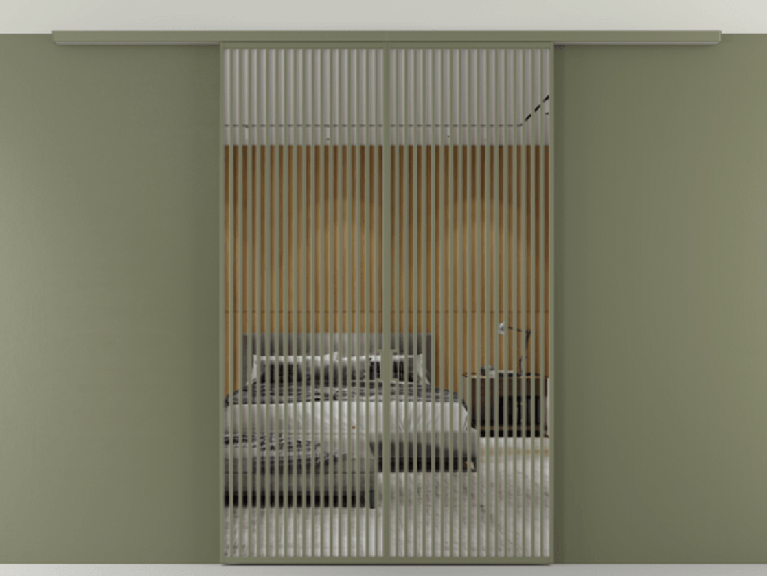 Перегородка Формато вдоль стены на потолок 2 створки АЛПР 040.06 Алюминий оливковый тёмный Двустороннее зеркало, триплекс , триплекс 6 мм Цена 20440 Br | Volhovec