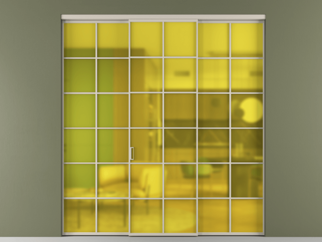 Перегородка Formato внутри проёма 3 створки АЛПР 040.05 Алюминий светло-бежевый Сатинированное жёлтое стекло, триплекс Цена 14300 Br | Volhovec