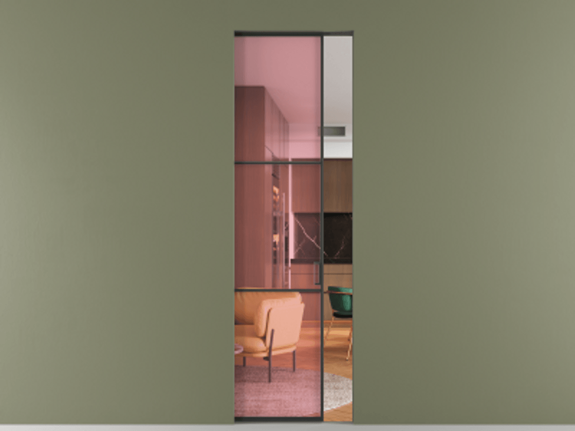 Перегородка Formato скрытый пенал 1 створка АЛПР 040.03 Алюминий Черный Прозрачное розовое стекло, триплекс Цена 8200 Br | Volhovec