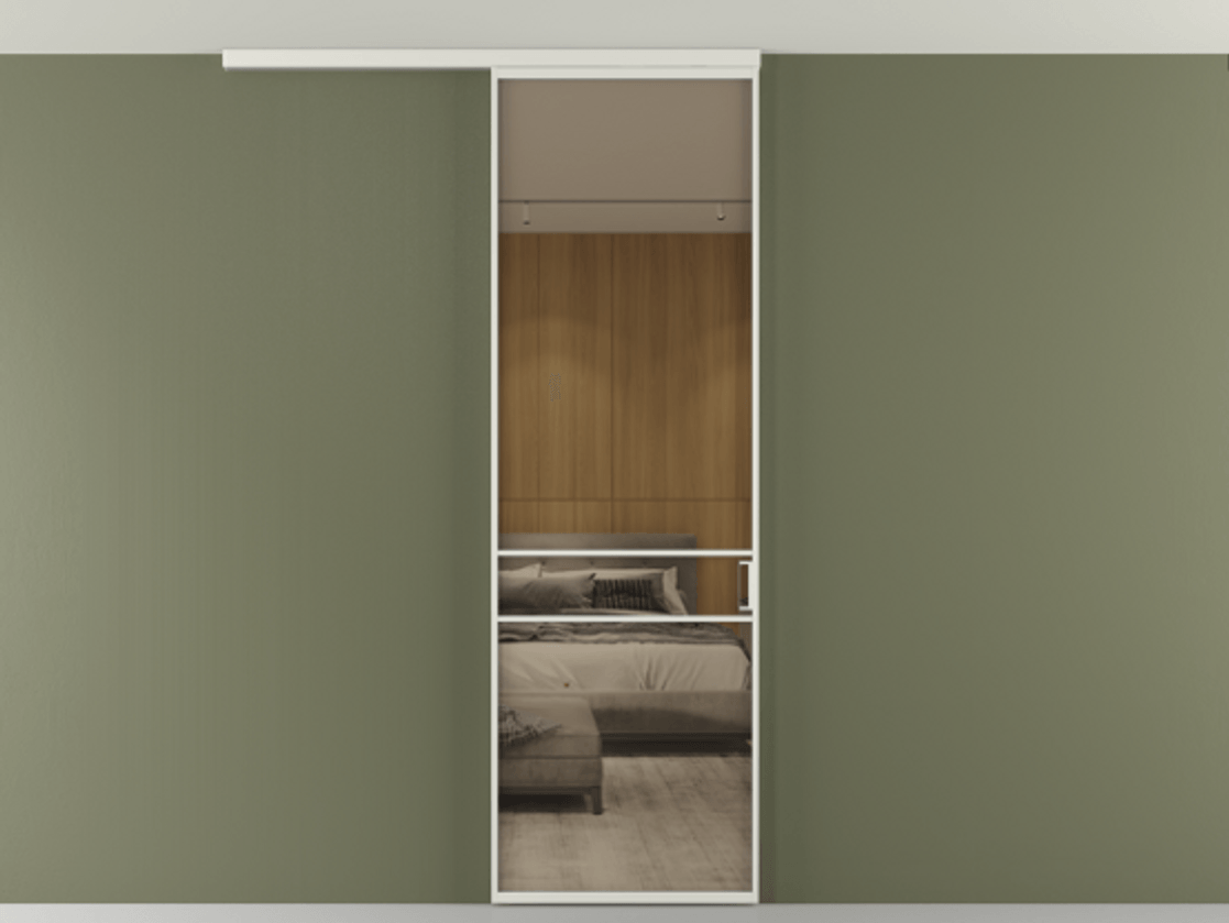 Перегородка Formato вдоль стены на потолок 1 створка АЛПР 040.02 Алюминий серый Рефлективное бронзовое стекло "Stopsol", калёное Цена 6711 Br | Volhovec