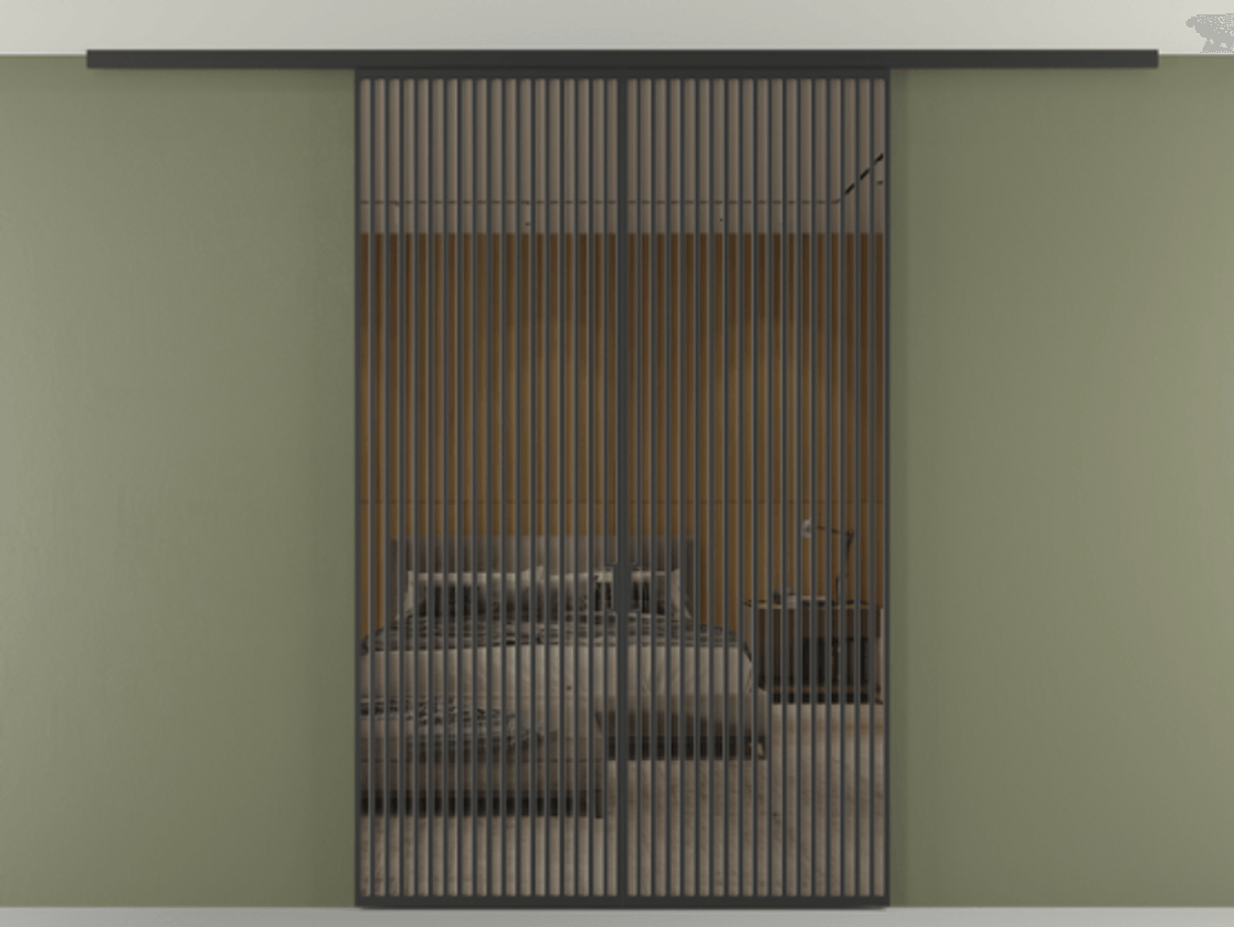 Перегородка Формато вдоль стены на потолок 2 створки АЛПР 040.06 Алюминий Черный Рефлективное бронзовое стекло "Стопсол", калёное Цена 23530 Br | Volhovec