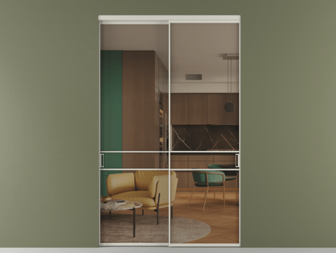 Перегородка Формато внутри проёма 2 створки АЛПР 040.02 Алюминий тёплый серый Прозрачное бронзовое стекло, триплекс Цена 22710 Br  | Volhovec