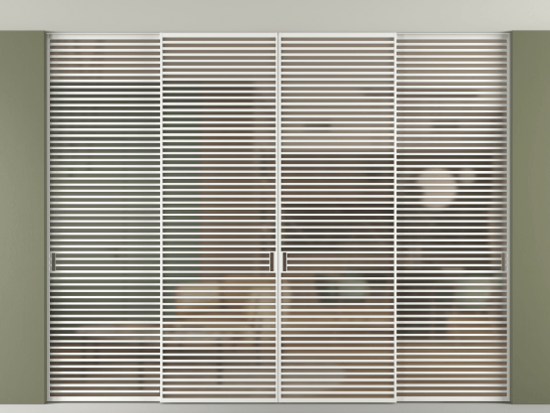 Перегородка Формато внутри проёма скрытое крепление в потолок 4 створки АЛПР 040.07 Алюминий белоснежный Сатинированное бронзовое стекло, триплекс Цена 44600 Br | Volhovec