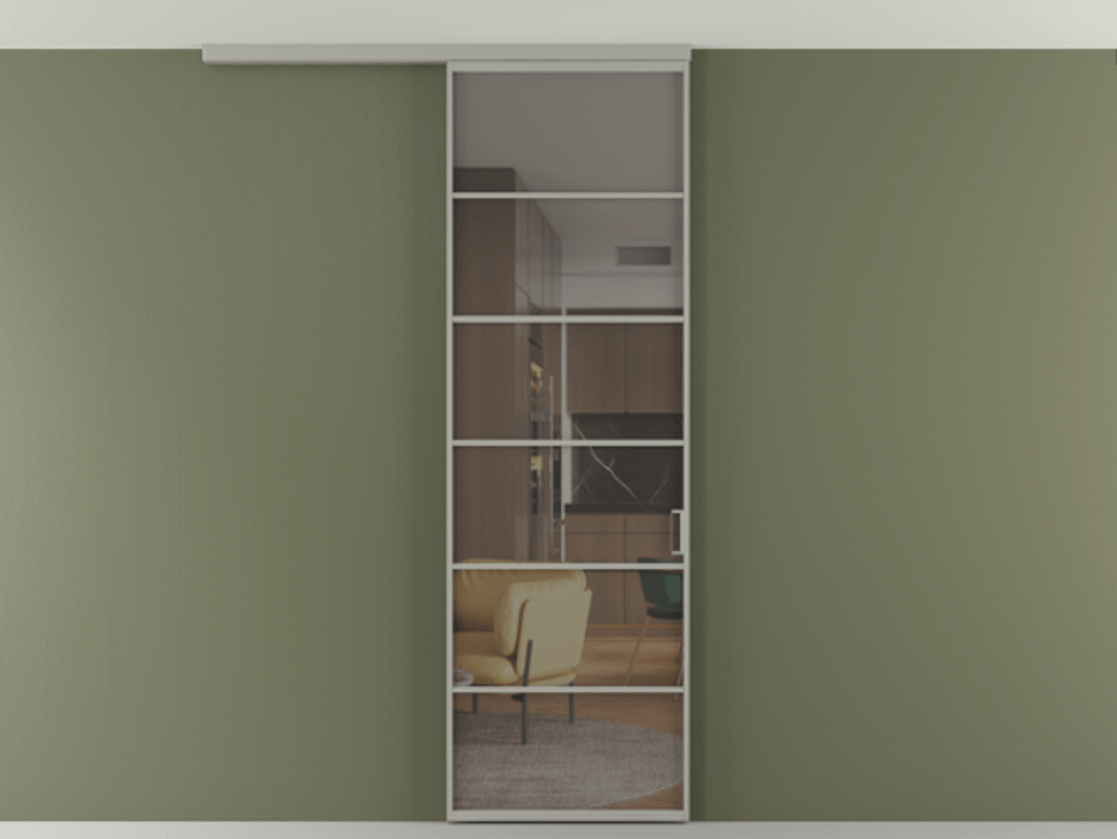 Перегородка Formato вдоль стены на потолок 1 створка АЛПР 040.04 Алюминий нейтральный серый Прозрачное серое стекло, триплекс Цена 5520 Br | Volhovec