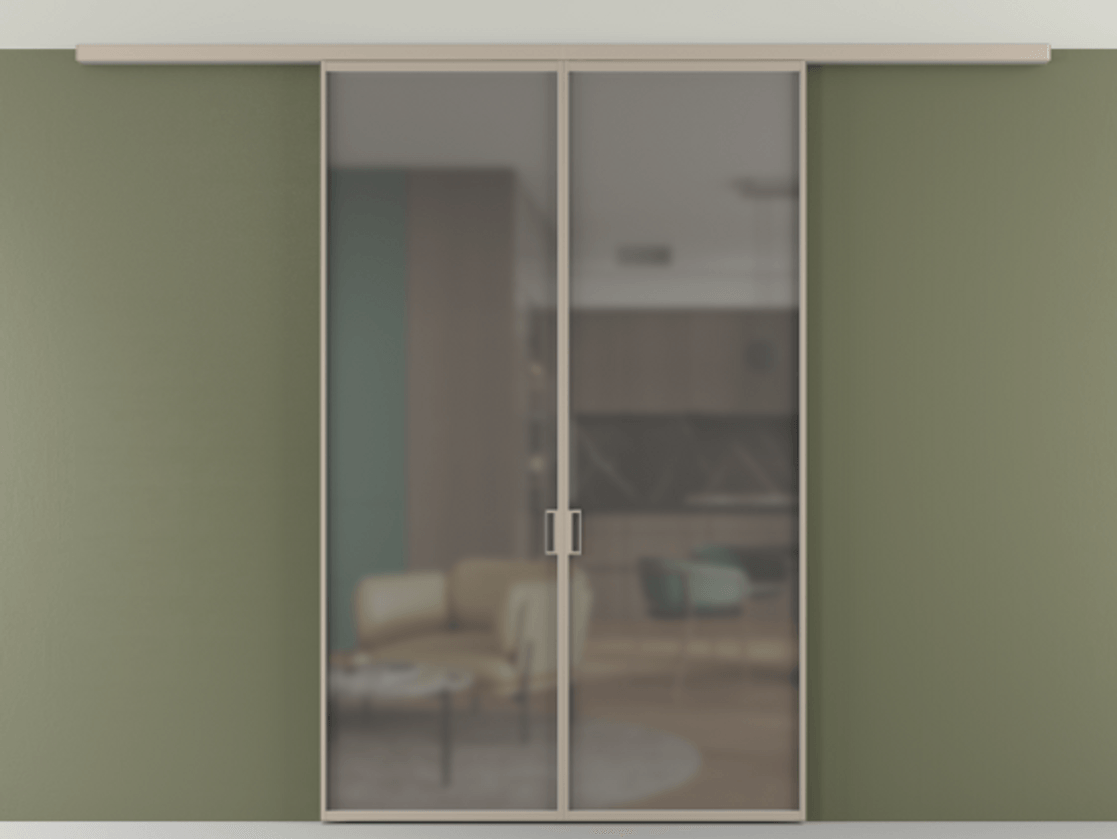 Перегородка Формато вдоль стены на потолок 2 створки АЛПР 040.01 Алюминий бисквитный Сатинированное серое стекло, триплекс Цена 9500 Br | Volhovec