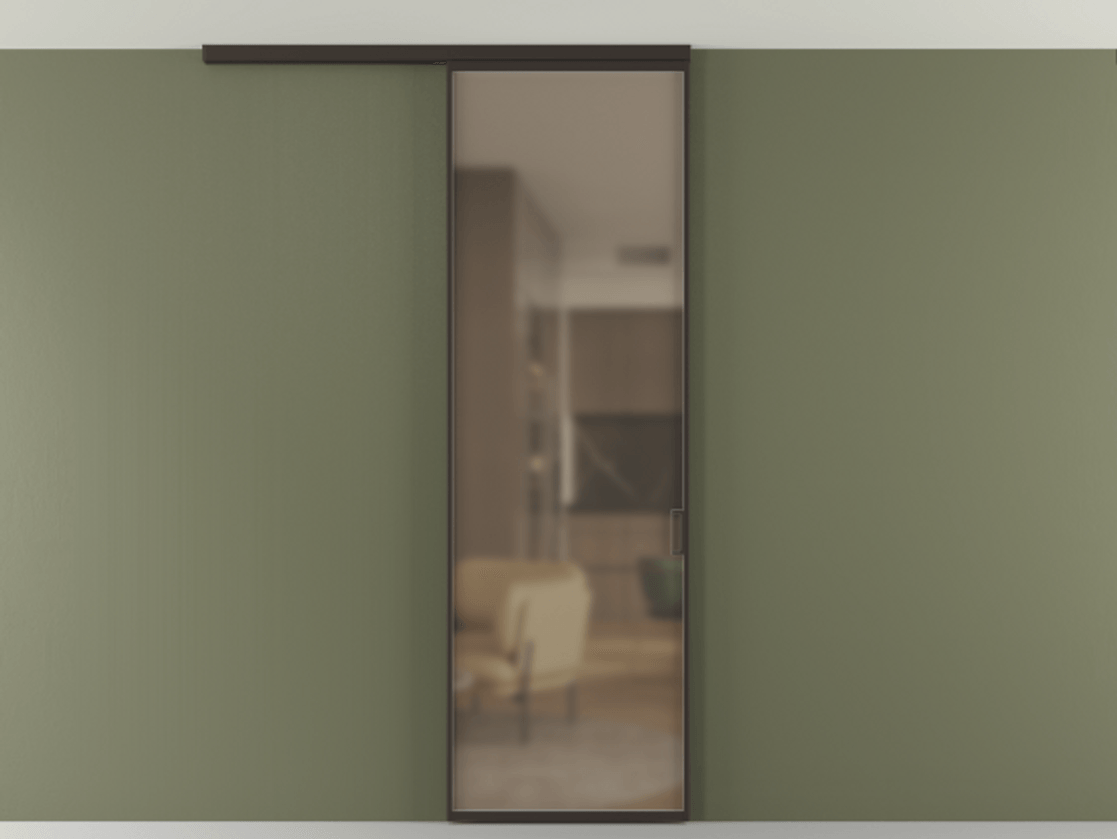 Перегородка Formato вдоль стены на потолок 1 створка АЛПР 040.01 Алюминий антрацит Сатинированное бронзовое стекло, триплекс Цена 5150 Br | Volhovec