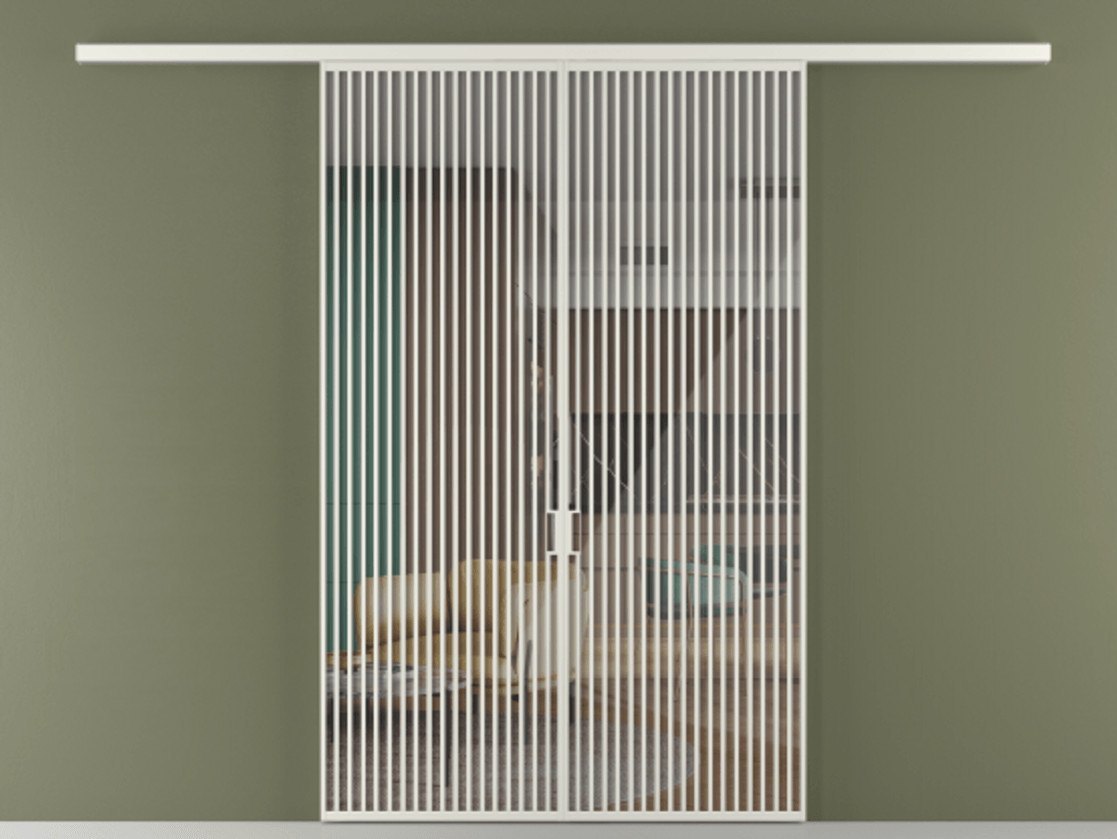 Перегородка Формато вдоль стены 2 створки АЛПР 040.06 Алюминий серый Рефлективное прозрачное стекло "Стопсол", калёное Цена 23790 Br | Volhovec