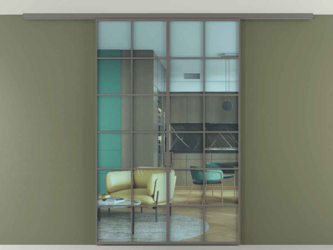 Перегородка Формато вдоль стены на потолок 2 створки АЛПР 040.05 Алюминий классический серый Прозрачное голубое стекло, триплекс Цена 10700 Br | Volhovec