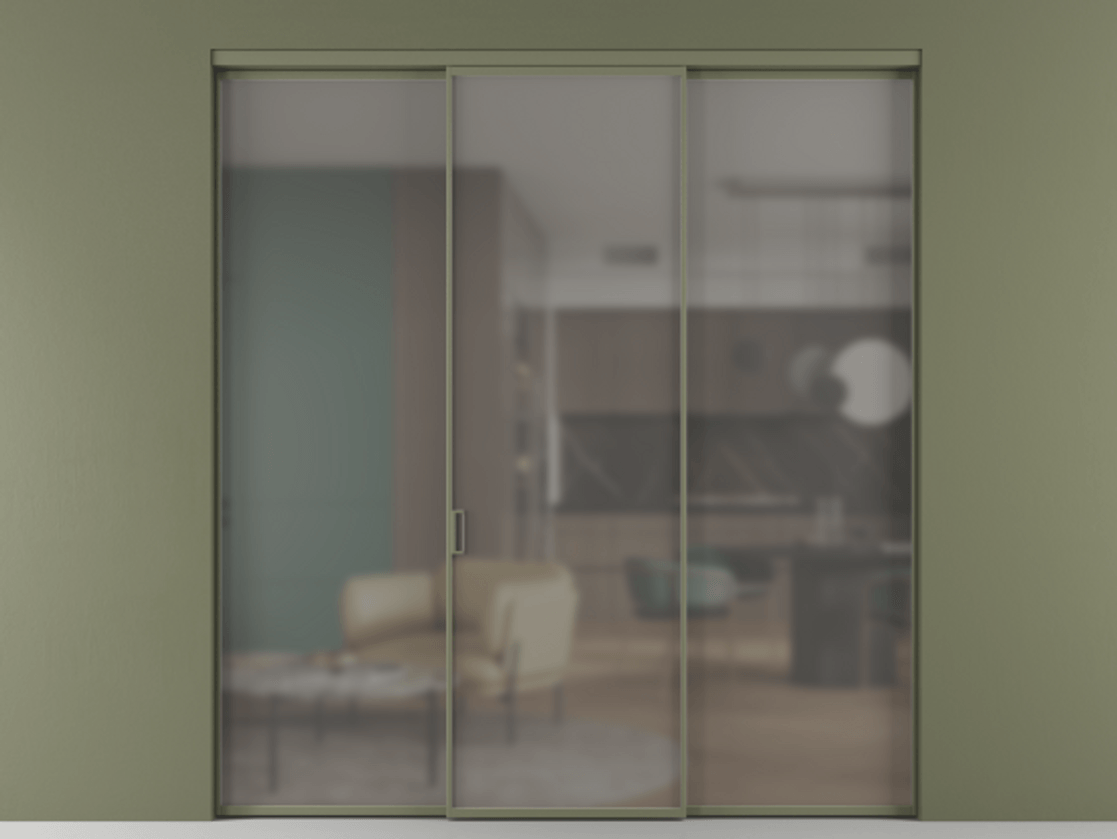 Перегородка Formato внутри проёма 3 створки АЛПР 040.01 Алюминий оливковый тёмный Сатинированное серое стекло, триплекс Цена 12600 Br | Volhovec